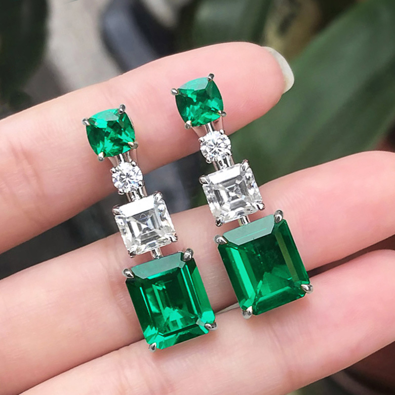 Green Copper Diamond Square Earrings