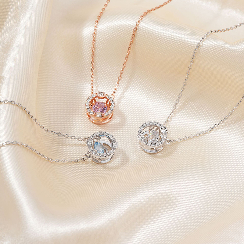 White Stainless Steel Diamond Round Necklace