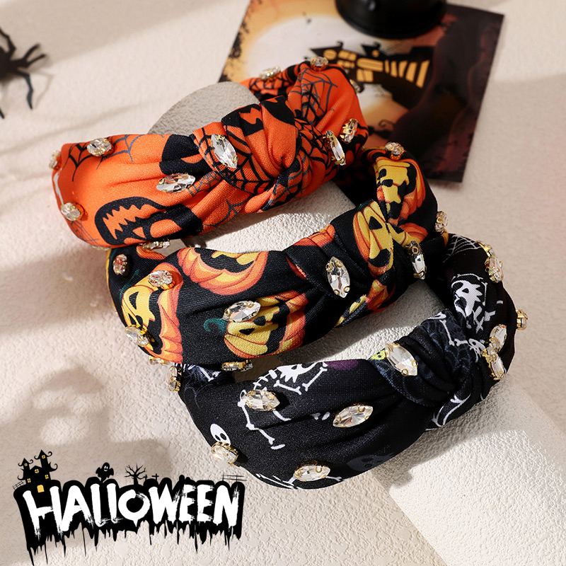 Color 1 Halloween Print Diamond Drop Fabric Knotted Headband