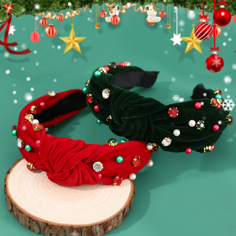Red Christmas Diamond Pearl Knotted Velvet Headband