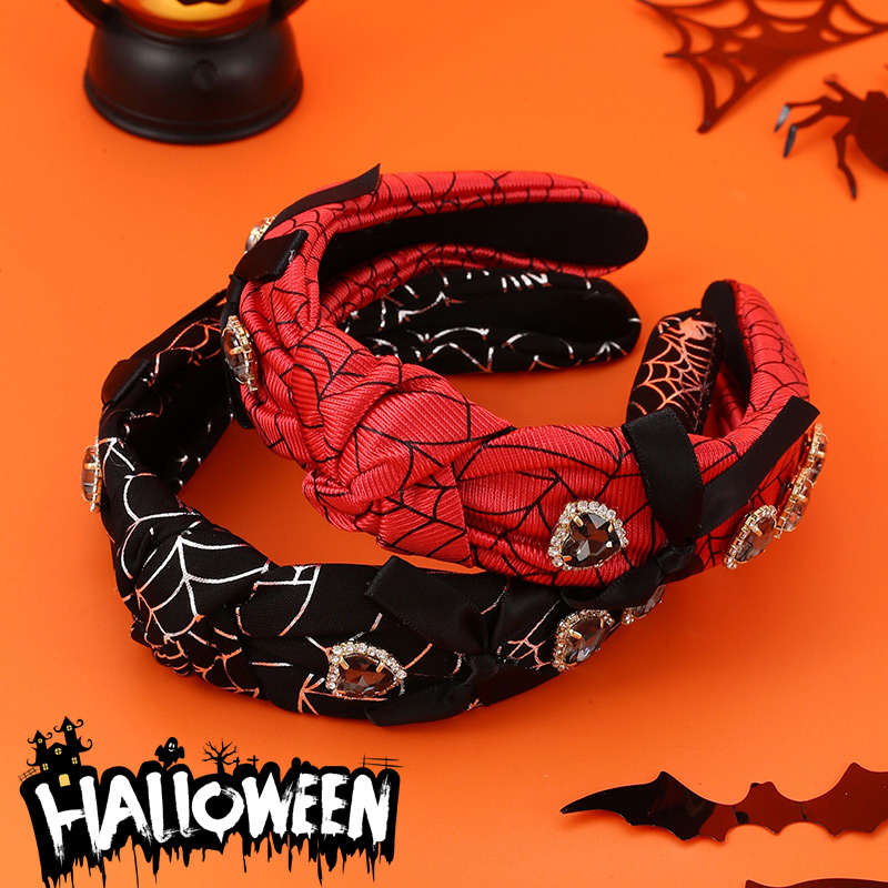 Red Halloween Printed Alloy Diamond Heart Bow Knotted Headband