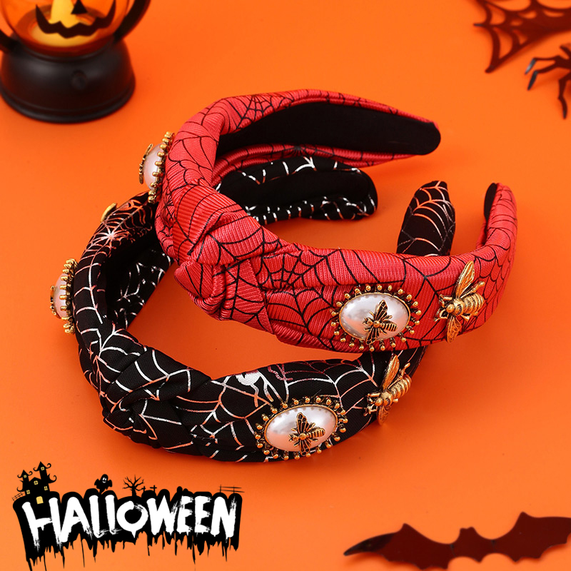Red Halloween Printed Copper Bee Pearl Knotted Headband