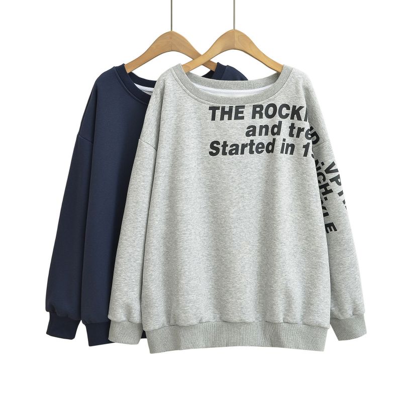 Sudadera De Cuello Redondo Y Manga Larga Con Letras Y Hombros Descubiertos