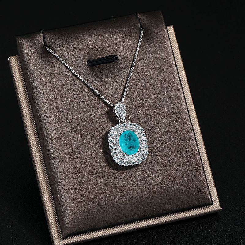 White Gold Copper Diamond Square Necklace
