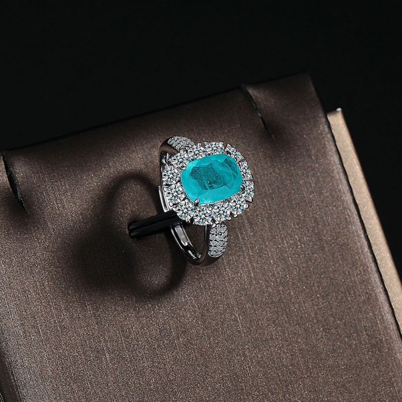 White Gold Copper Square Ring With Diamond