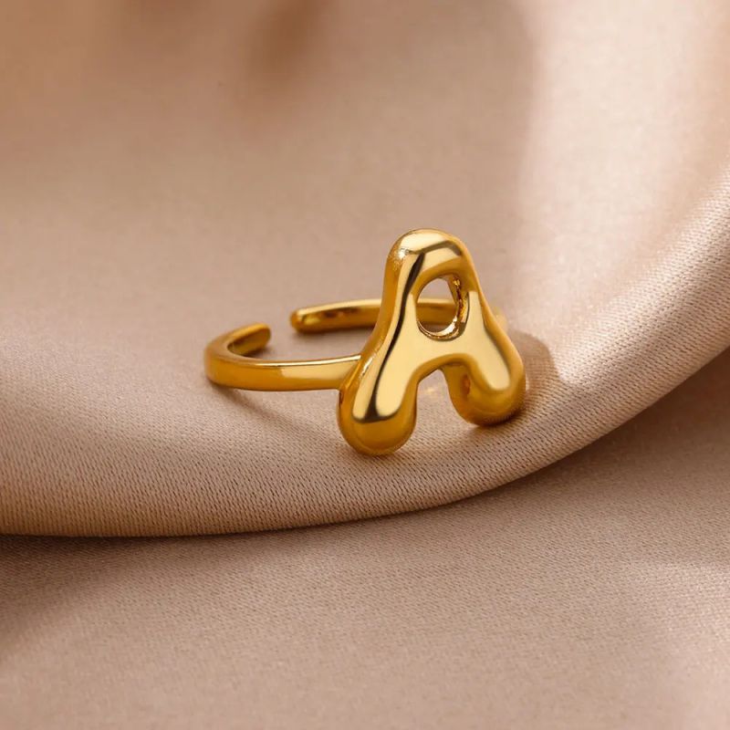 Anillo Abierto De 26 Letras En Acero Inoxidable.