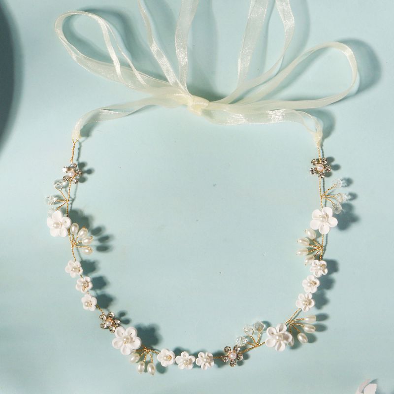 White Pearl Clay Flower Headband