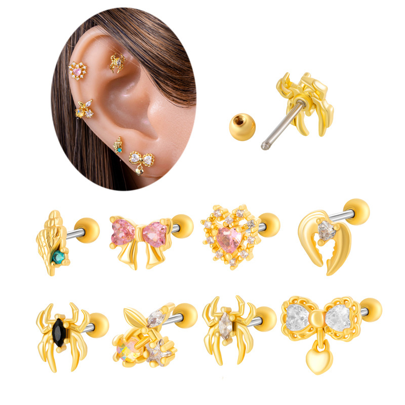 1# Rose Gold Metal Diamond Geometric Piercing Earrings (single)