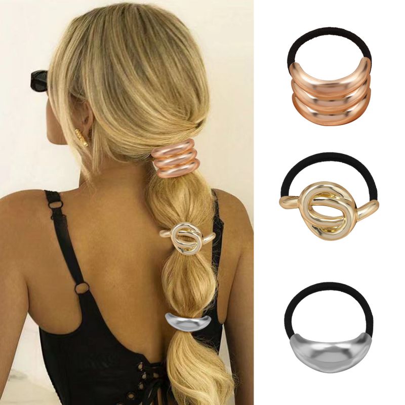 Metal Hair Rope-corrugated Rectangular Silver Metal Curved Hair Tie