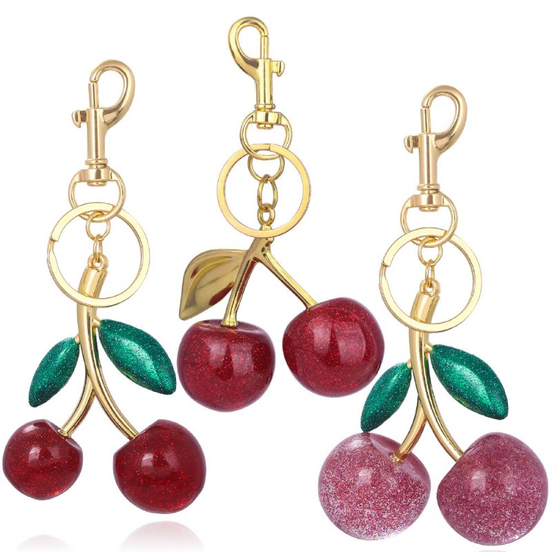 Red 2 Alloy Cherry Crystal Keychain