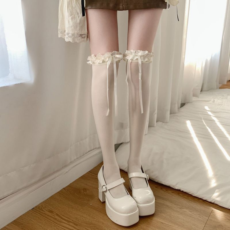 Calcetines Por Encima De La Rodilla De Encaje De Terciopelo