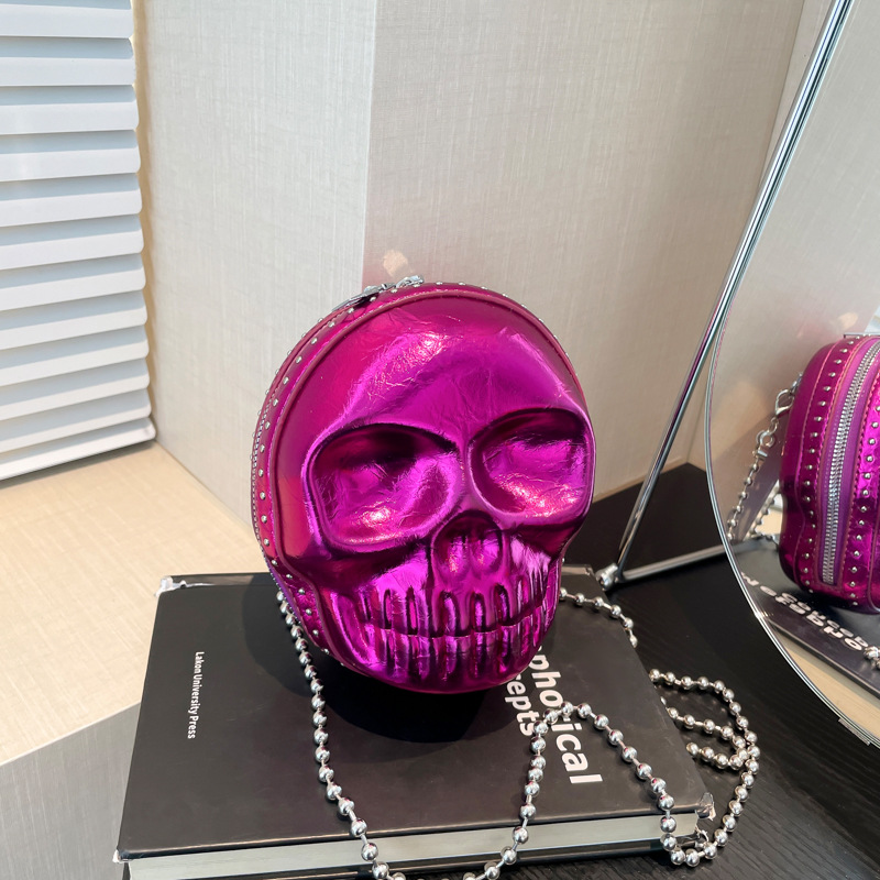 Rose Red Pu Skull Crossbody Bag