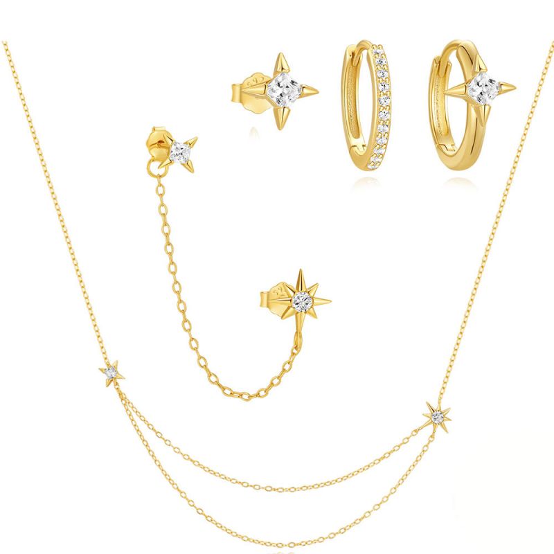 Conjunto De Collar Y Pendientes Starburst De Diamantes En Plata
