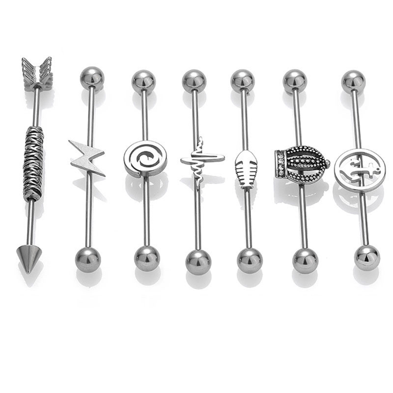 Pendientes Geométricos Con Piercing De Barra De Acero Inoxidable