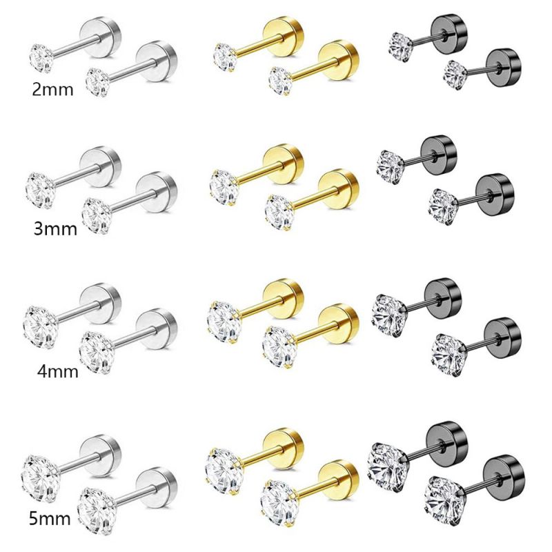 Clavos De Labios Piercing Geométricos Con Incrustaciones De Diamantes De Acero Inoxidable