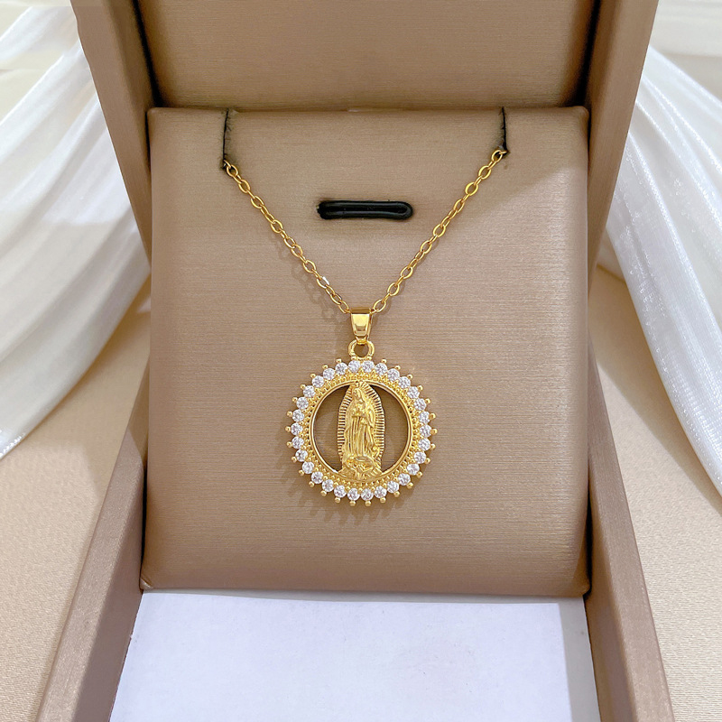 Gold Titanium Steel Ring Portrait Necklace