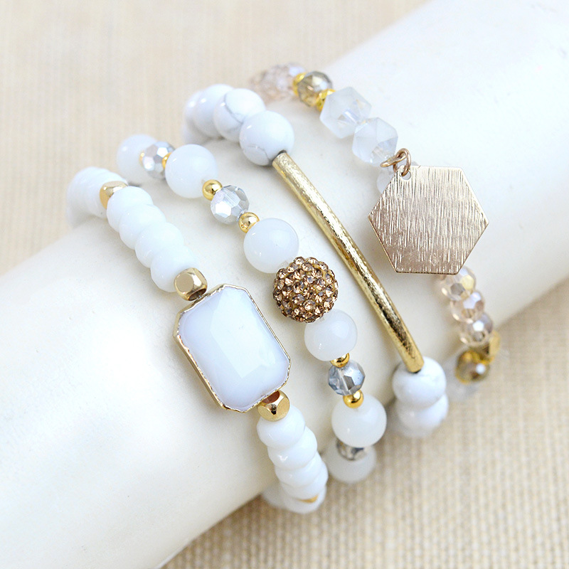 Conjunto De Pulsera De Cuentas De Jade Blanco De Cristal