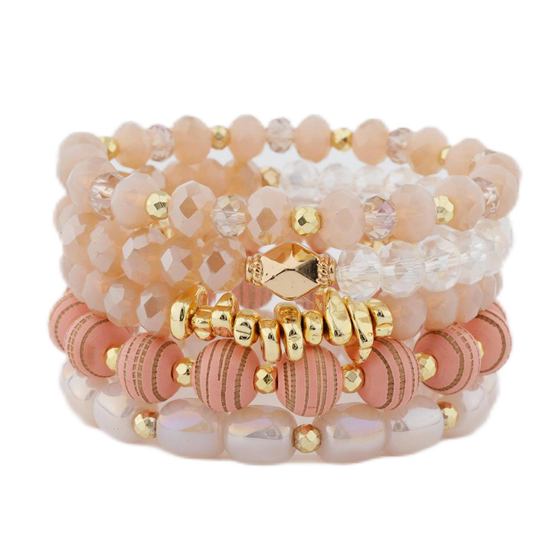 Conjunto De Pulsera Con Cuentas De Cristal A Rayas Multicapa