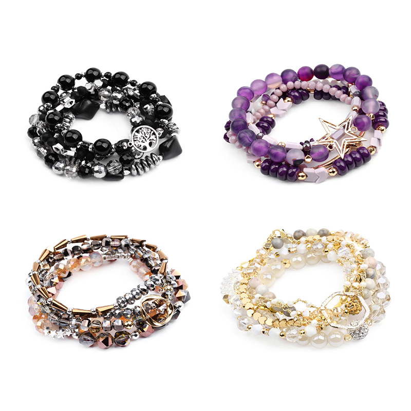 Conjunto De Pulsera Con Cuentas De Cristal Multicapa