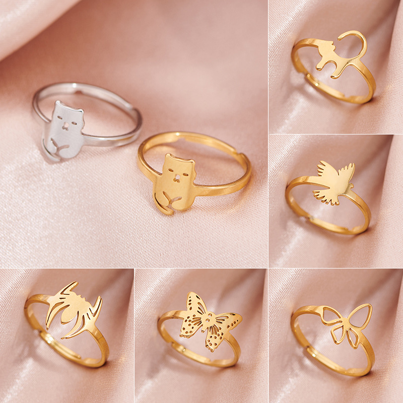 Silver 6 Stainless Steel Cartoon Animal Ring