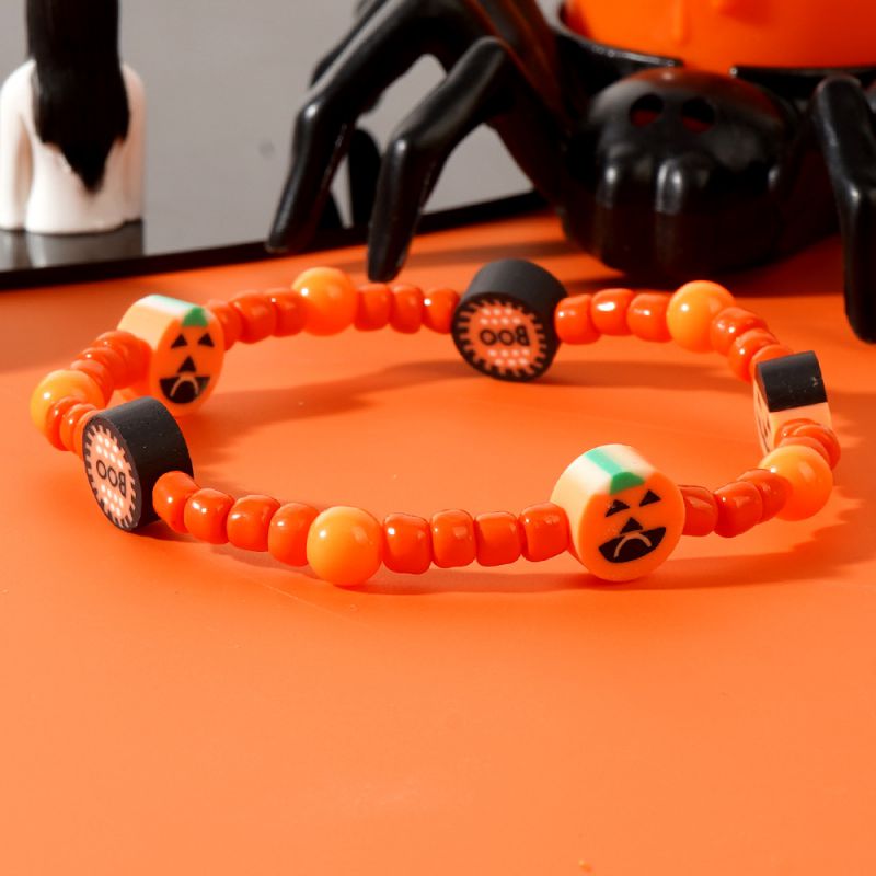 Orange Rice Bead Halloween Bracelet
