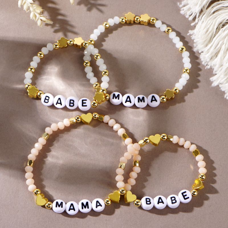 Conjunto De Pulsera Con Cuentas Y Letras De Flores De Amor De Cristal