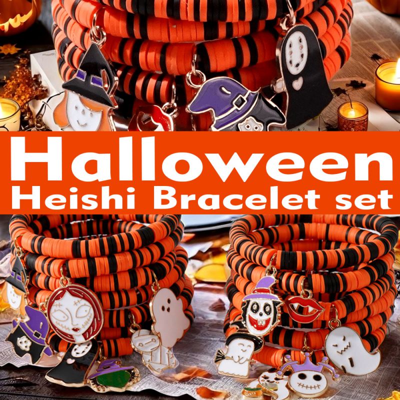 Color 13 Polymer Clay Beaded Ghost Pumpkin Lips Ghost Bracelet