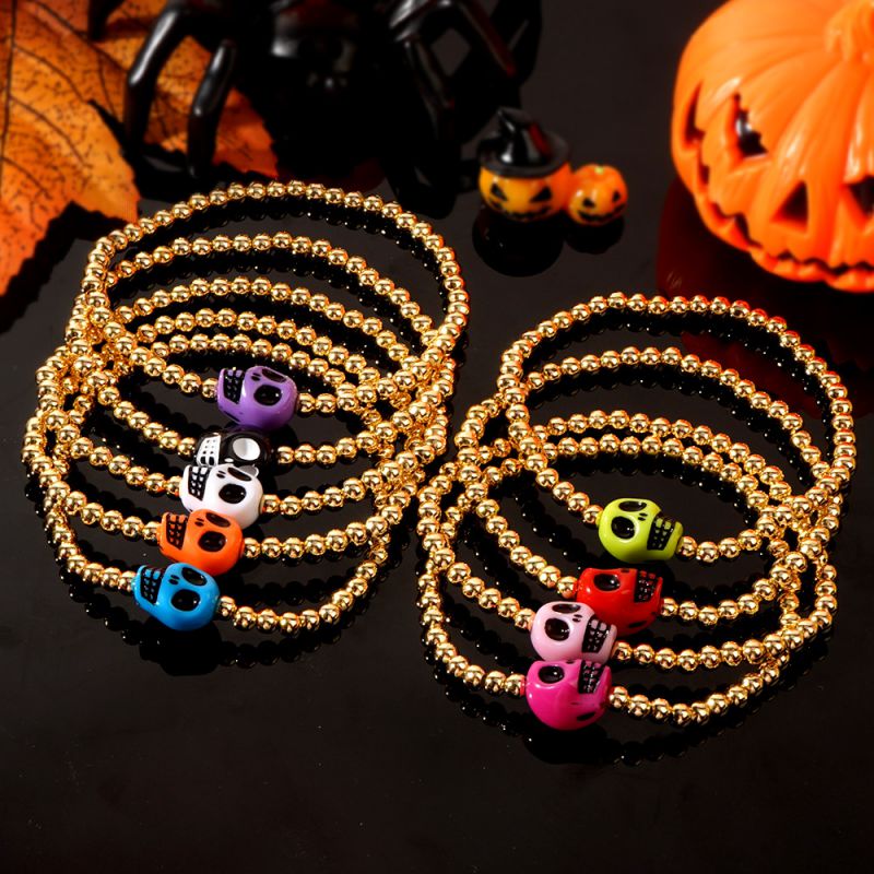 Purple Copper Beaded Skull Bracelet