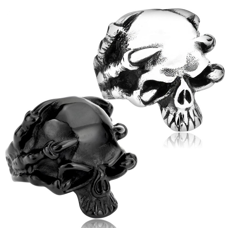 Black Titanium Steel Skull Men's Ring