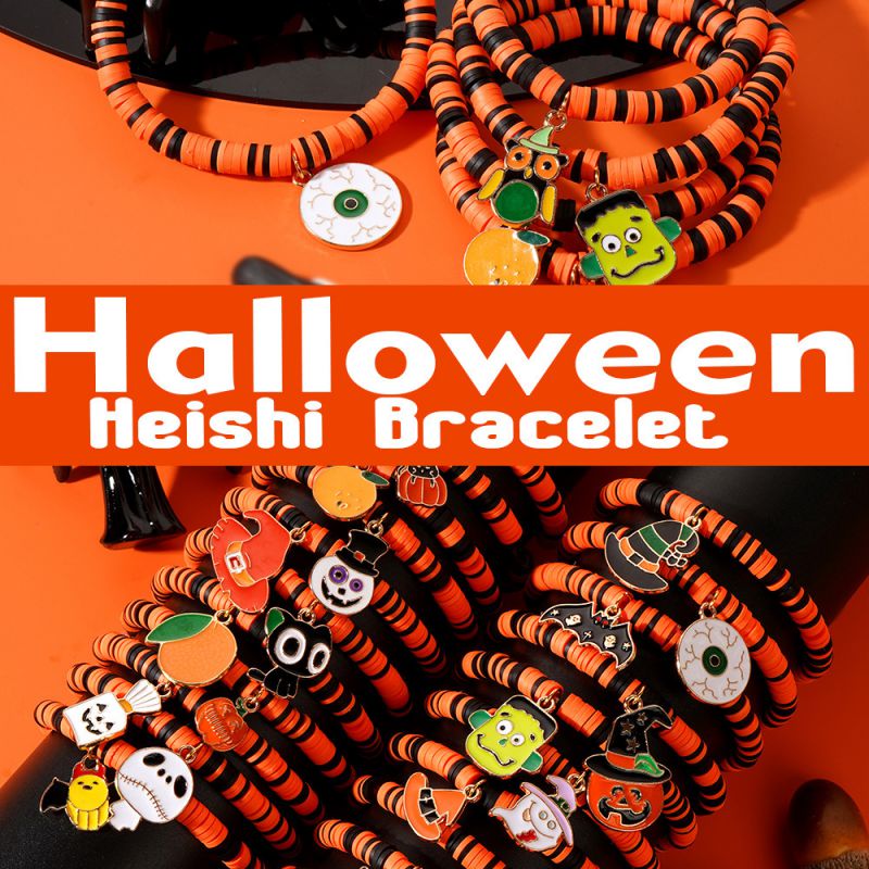 V Soft Clay Beaded Ghost Pumpkin Ghost Bracelet