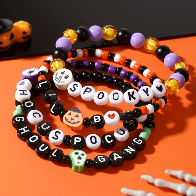 5# Rice Bead Letter Beaded Soft Clay Halloween Bracelet Set