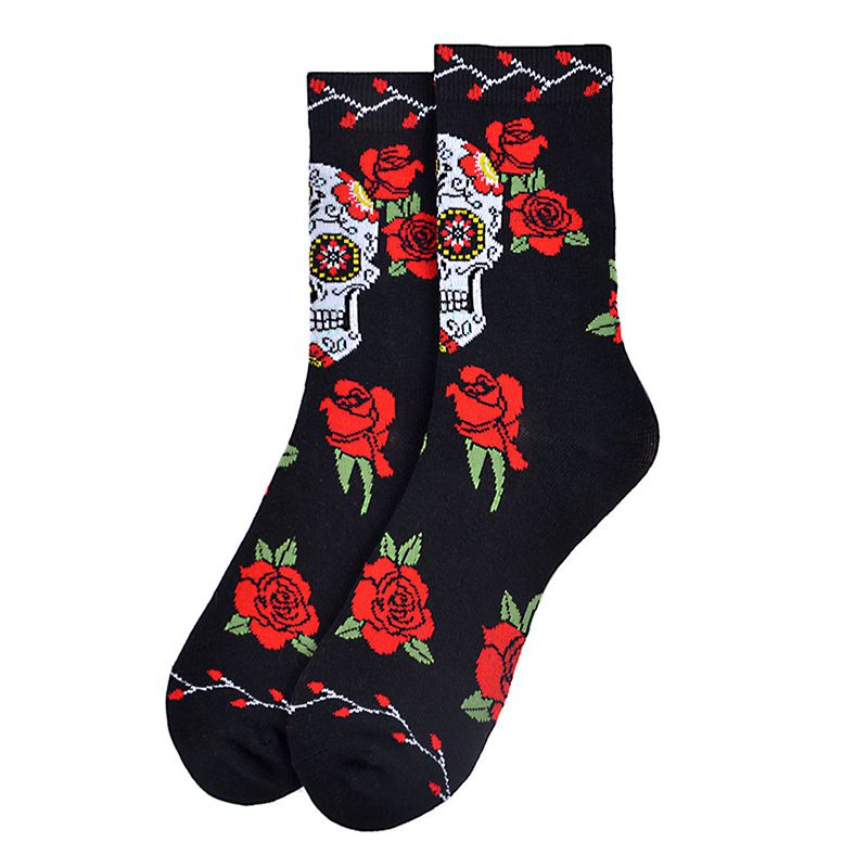 Rose Skull Cotton Printed Socks