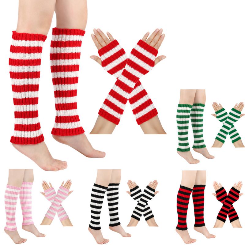 Calcetines Punto Lana Rayas+cubrebrazos