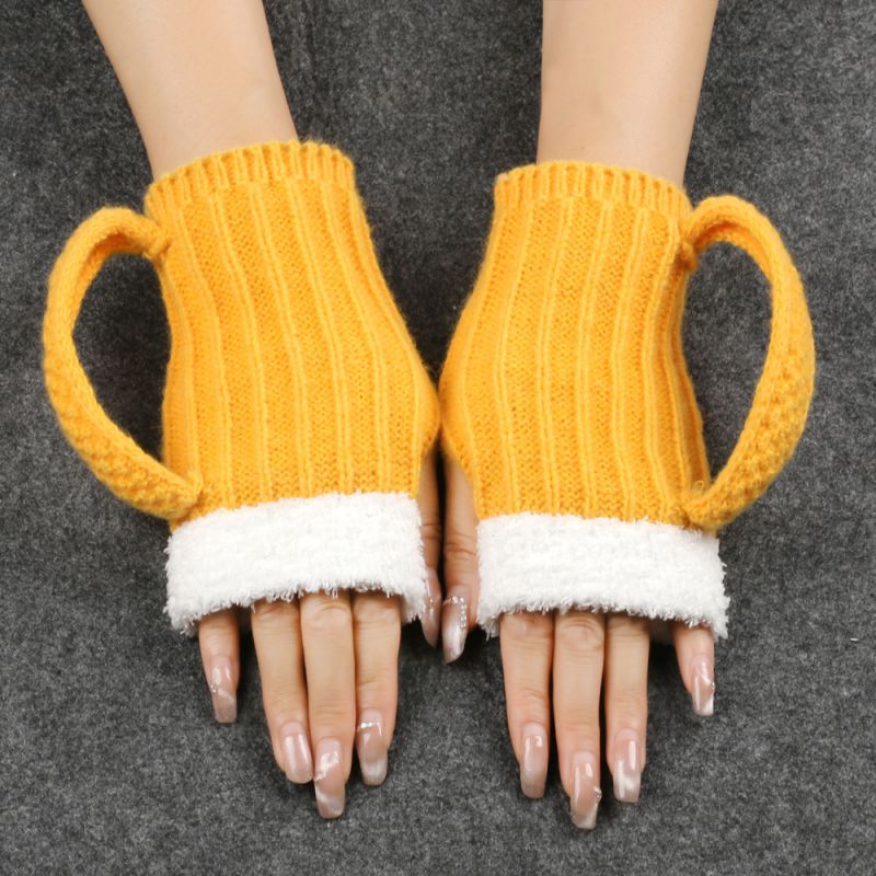 Guantes De Medio Dedo De Jarra De Cerveza De Punto De Lana