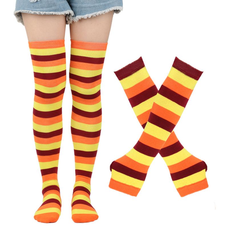 Calcetines Altos Punto Lana Acrílica Rayas + Manguitos