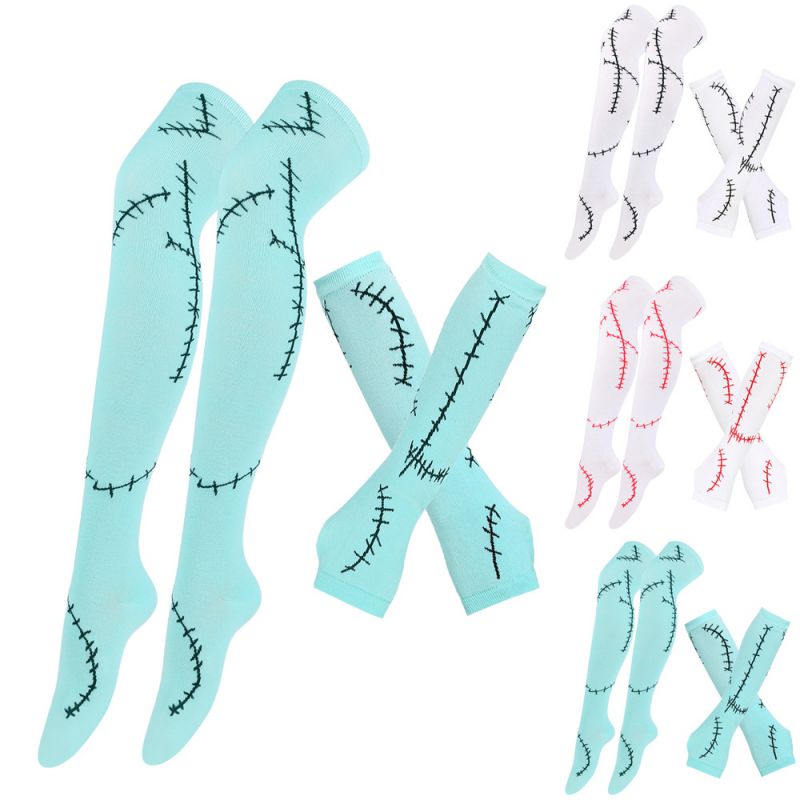 Hands + Feet/white Socks Black Line 3# Polyester Printed Knitted High Socks + Arm Sleeves