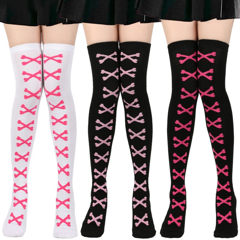 7# Black Bone/white Socks Halloween Bone Stockings
