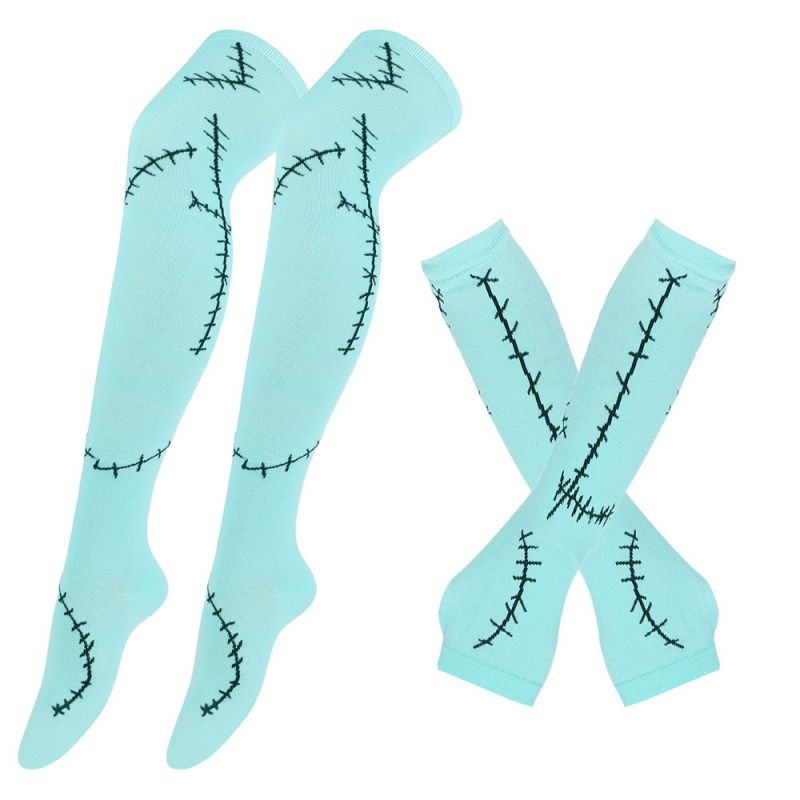 Hands + Feet/white Socks Black Line 3# Halloween Print Stockings + Arm Covers