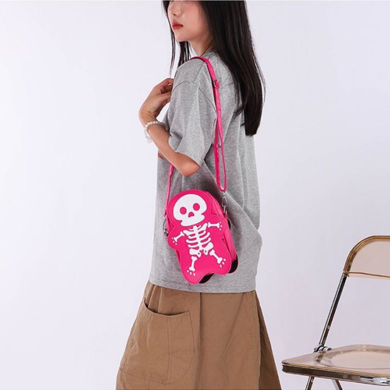 Rose Pink Pu Skull Crossbody Bag