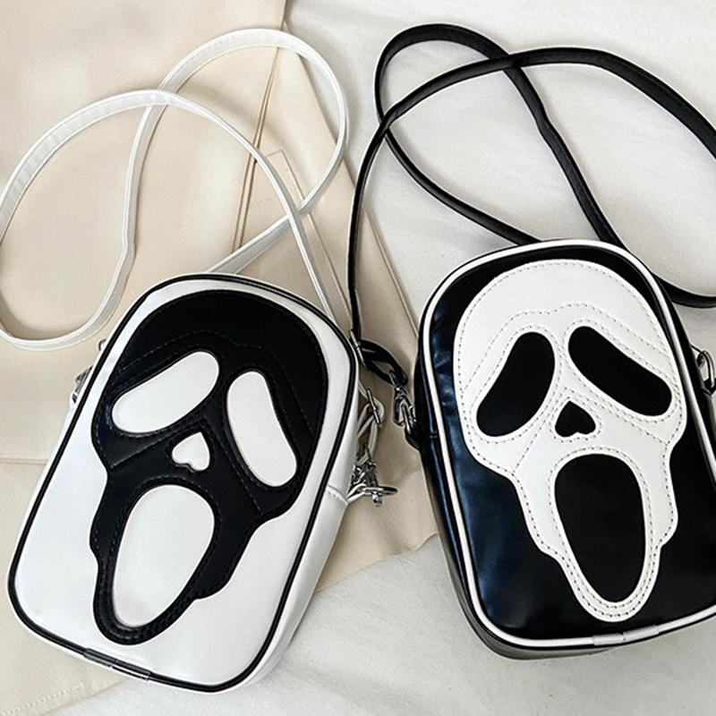 Black Pu Ghost Skull Crossbody Bag