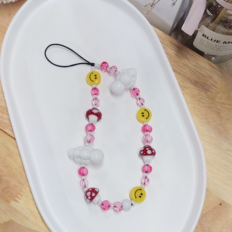 Color Crystal Beaded White Cloud Mushroom Phone Chain