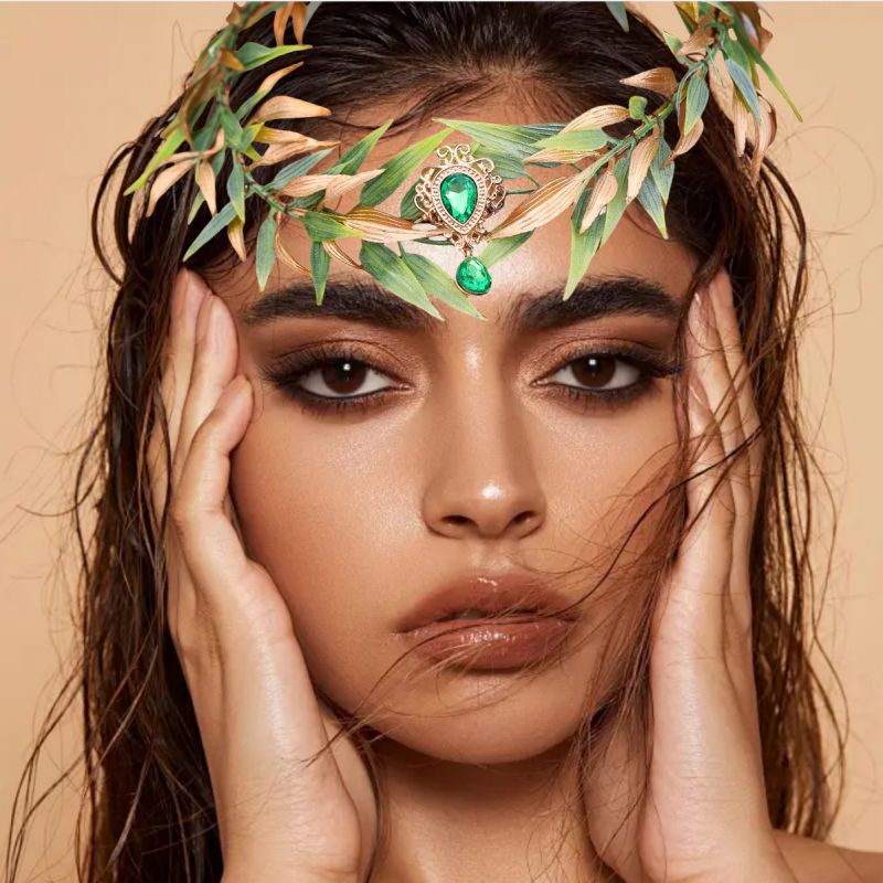 Diadema Con Colgante De Ceja De Hoja De Bambú Con Incrustaciones De Resina