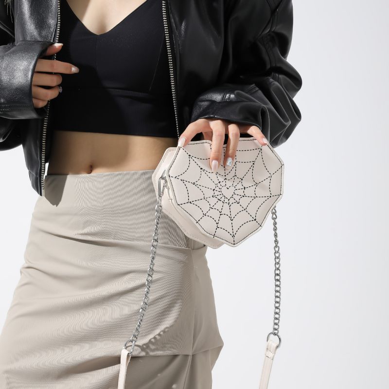 Brown Pu Spider Web Crossbody Bag