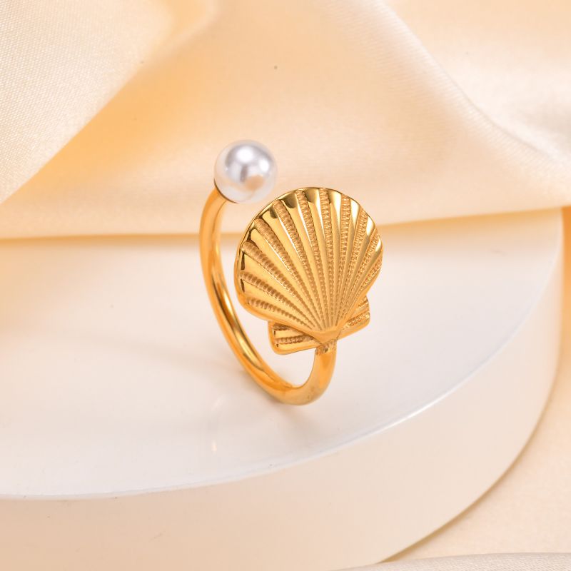 Meiwei No. 9 Stainless Steel Pearl Shell Open Ring