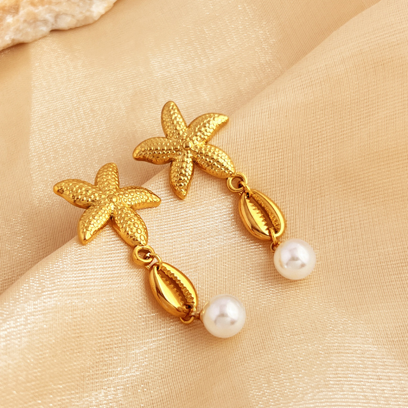 Shell Stainless Steel Gold-plated Starfish Shell Earrings