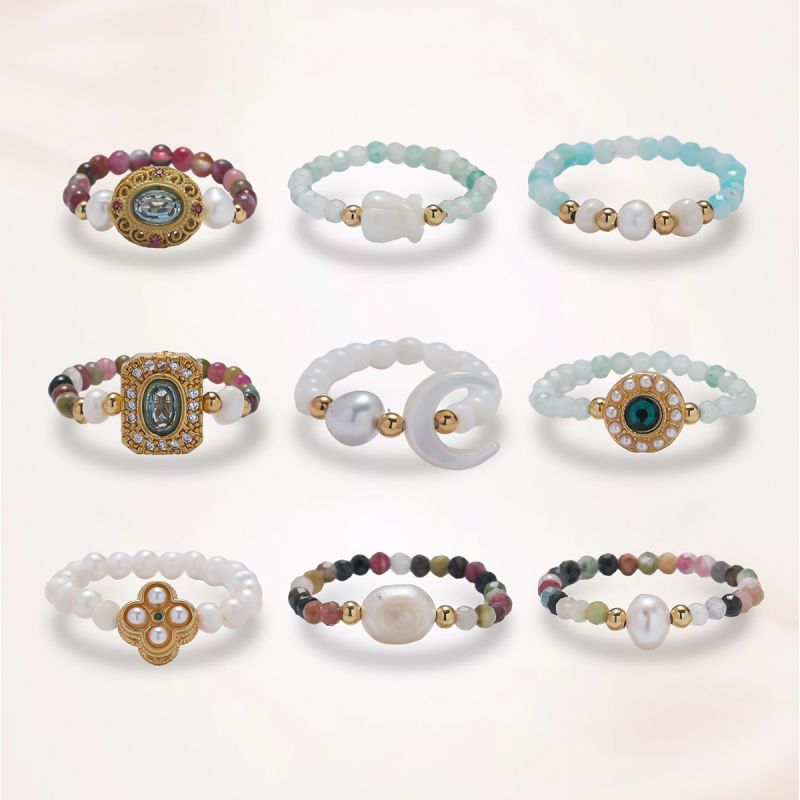 Tourmaline Colored Gemstone Ring Colorful Beaded Diamond Oval Ring