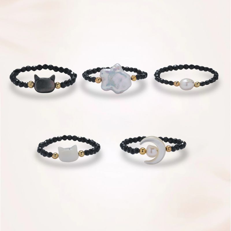 Black Cat Ring Crystal Beaded Cat Ring