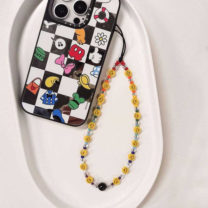 Color Crystal Rice Bead Smiley Face Beaded Phone Chain