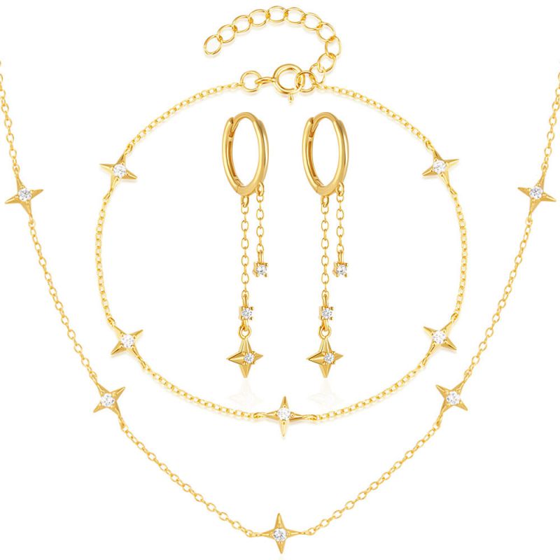 Gold-necklace Silver And Diamond Star Necklace