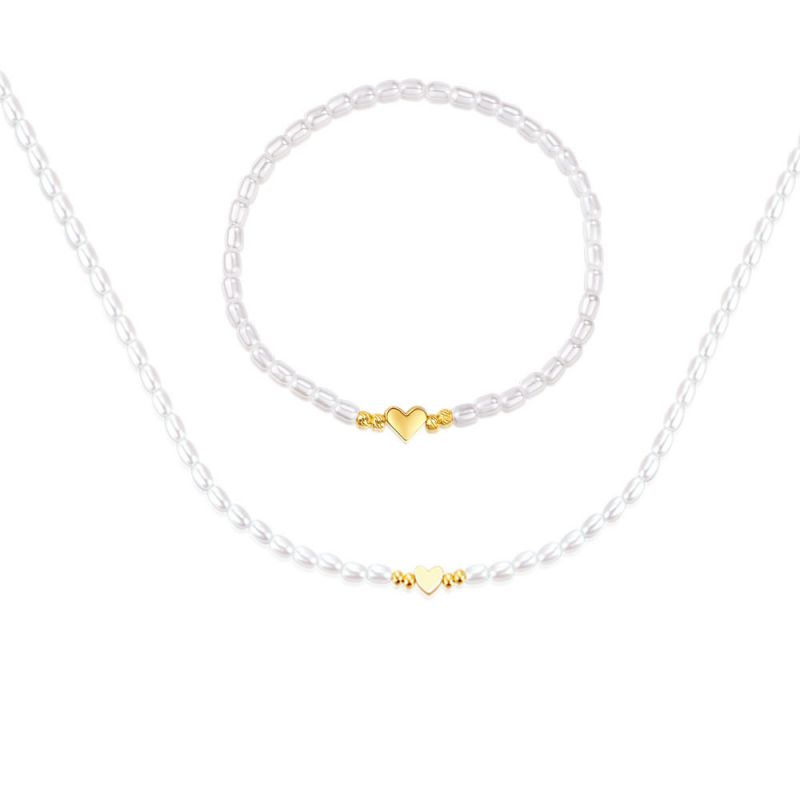 Conjunto De Pulsera Y Collar De Amor Con Cuentas De Perlas